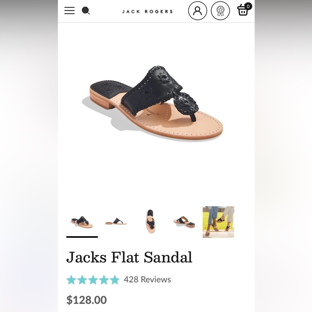 Classic Jack Rogers Jacks Flat Sandal Black with Patent Leather 6.5M New in Box